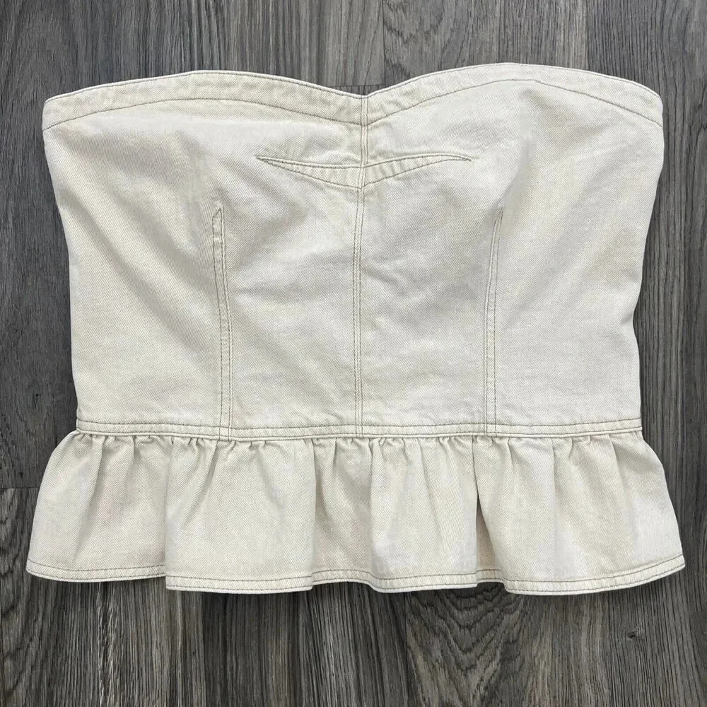 Isabel Marant Cream Strapless Peplum Bustier Top